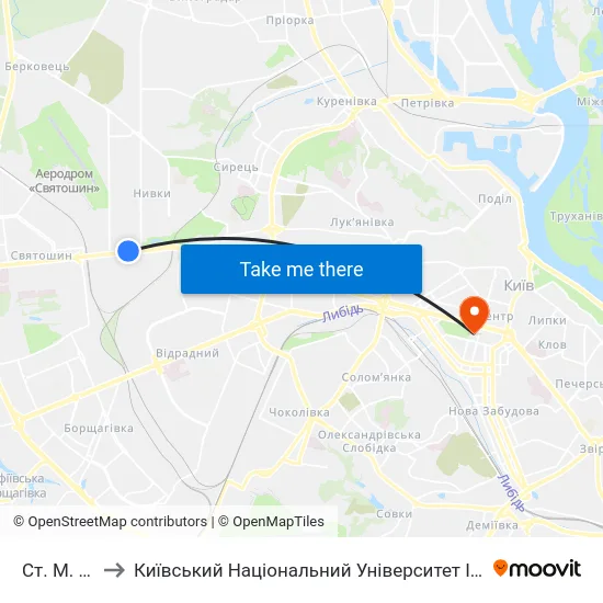 Ст. М. Нивки to Київський Національний Університет Імені Тараса Шевченка map