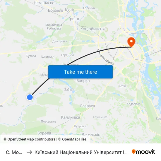 С. Мостище to Київський Національний Університет Імені Тараса Шевченка map