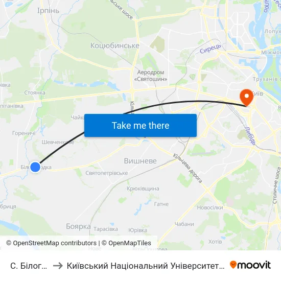 С. Білогородка to Київський Національний Університет Імені Тараса Шевченка map