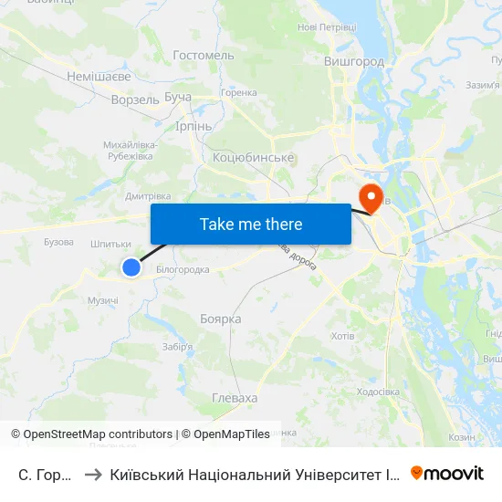 С. Горбовичі to Київський Національний Університет Імені Тараса Шевченка map