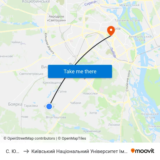 С. Юрівка to Київський Національний Університет Імені Тараса Шевченка map