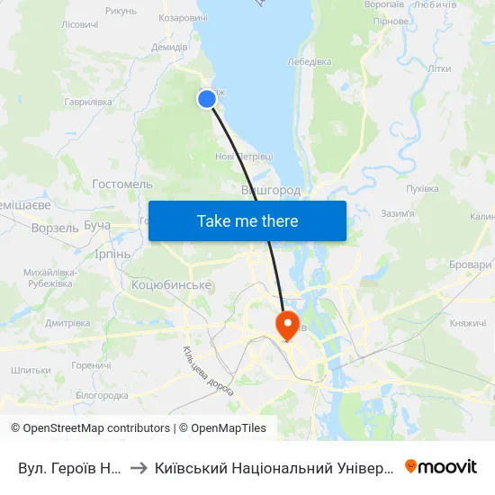 Вул. Героїв Небесної Сотні to Київський Національний Університет Імені Тараса Шевченка map