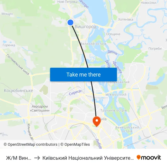 Ж/М Виноградар to Київський Національний Університет Імені Тараса Шевченка map