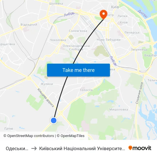 Одеський Ринок to Київський Національний Університет Імені Тараса Шевченка map