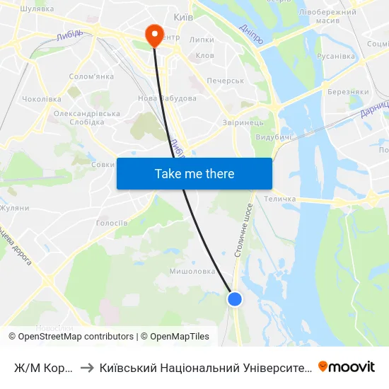 Ж/М Корчувате-2 to Київський Національний Університет Імені Тараса Шевченка map
