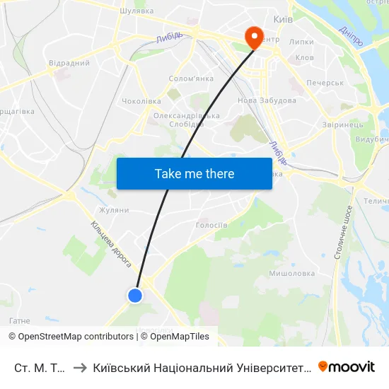 Ст. М. Теремки to Київський Національний Університет Імені Тараса Шевченка map