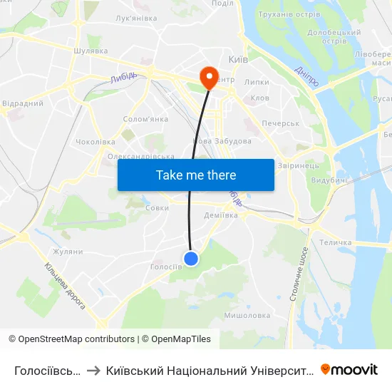 Голосіївський Парк to Київський Національний Університет Імені Тараса Шевченка map