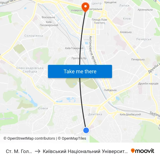 Ст. М. Голосіївська to Київський Національний Університет Імені Тараса Шевченка map