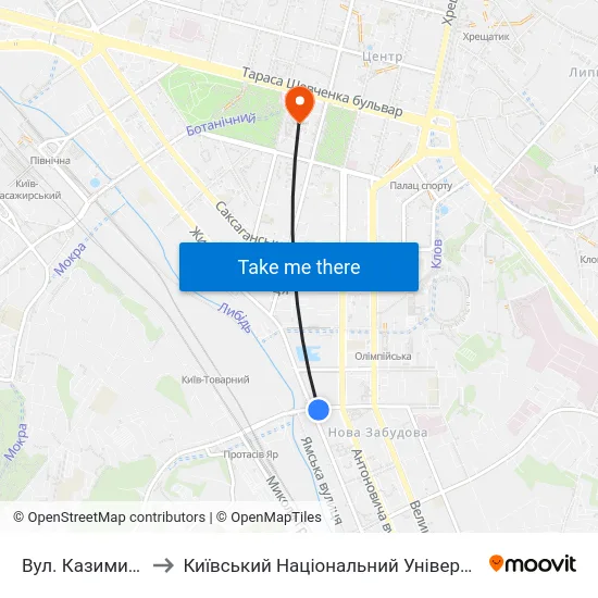 Вул. Казимира Малевича to Київський Національний Університет Імені Тараса Шевченка map