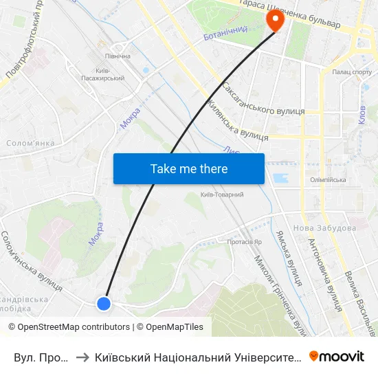 Вул. Протасів Яр to Київський Національний Університет Імені Тараса Шевченка map
