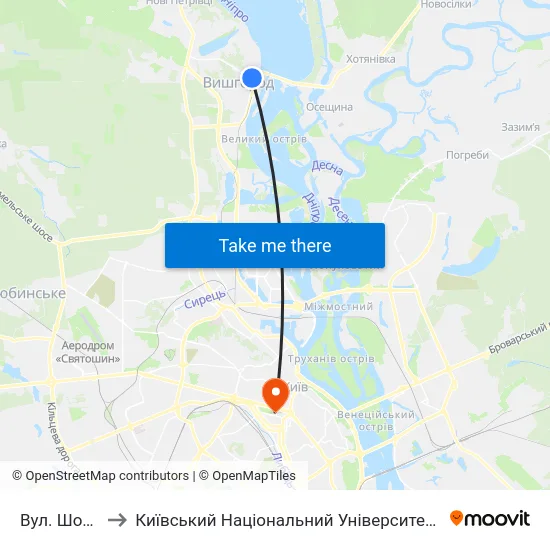 Вул. Шолуденка to Київський Національний Університет Імені Тараса Шевченка map