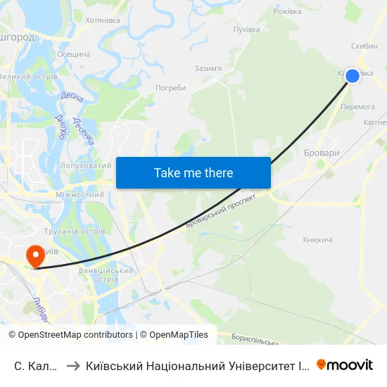 С. Калинівка to Київський Національний Університет Імені Тараса Шевченка map