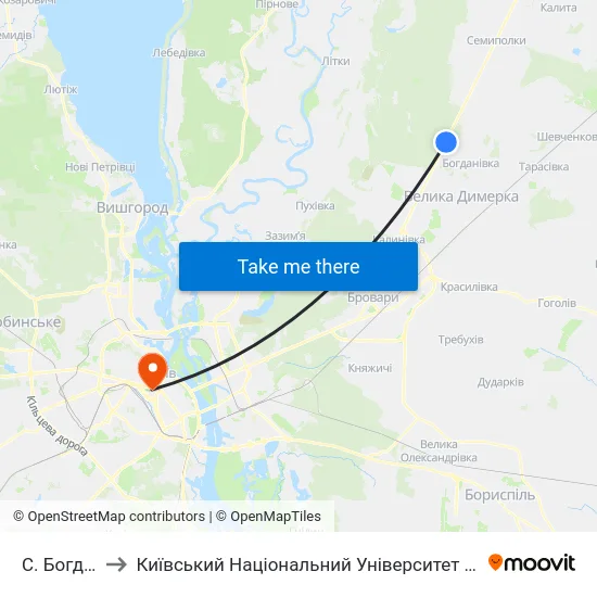 С. Богданівка to Київський Національний Університет Імені Тараса Шевченка map