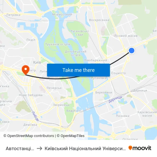 Автостанція Дарниця to Київський Національний Університет Імені Тараса Шевченка map