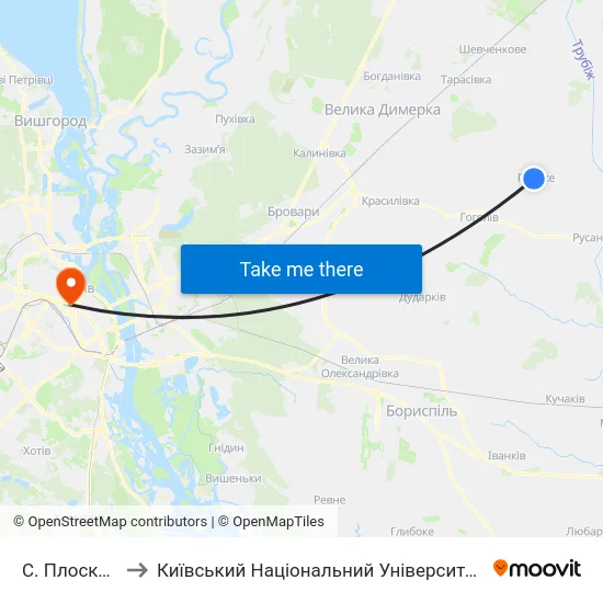 С. Плоске (Центр) to Київський Національний Університет Імені Тараса Шевченка map