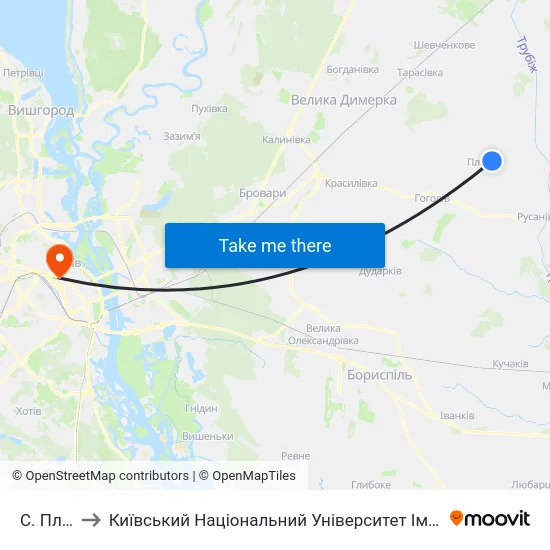 С. Плоске to Київський Національний Університет Імені Тараса Шевченка map