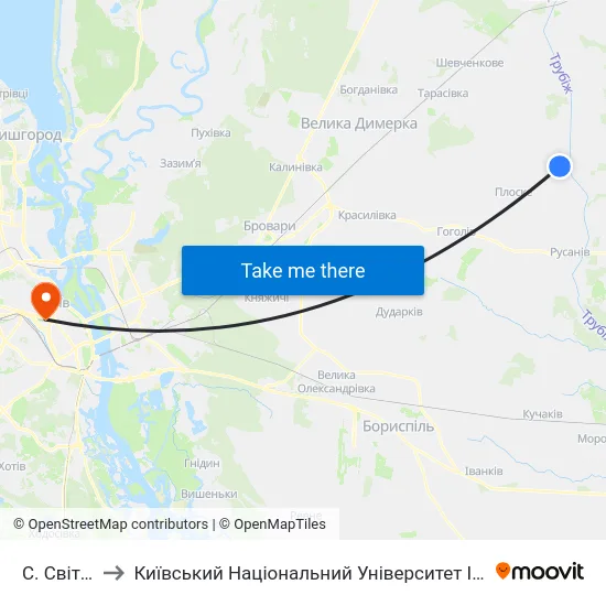 С. Світильня to Київський Національний Університет Імені Тараса Шевченка map