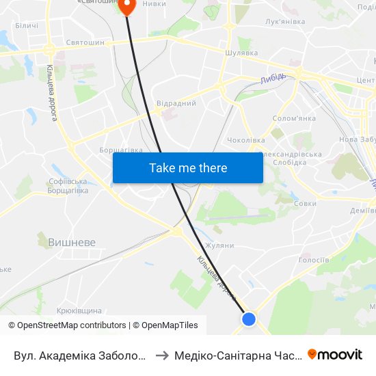 Вул. Академіка Заболотного to Медіко-Санітарна Частина map