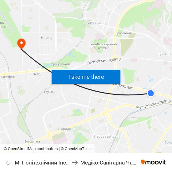 Ст. М. Політехнічний Інститут to Медіко-Санітарна Частина map