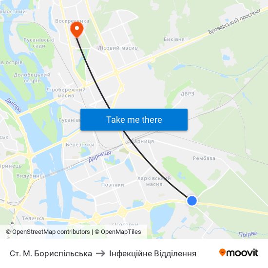 Ст. М. Бориспільська to Інфекційне Відділення map
