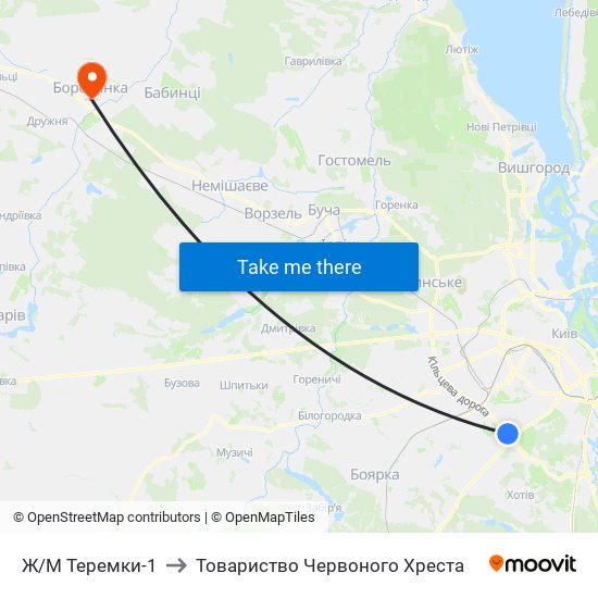 Ж/М Теремки-1 to Товариство Червоного Хреста map