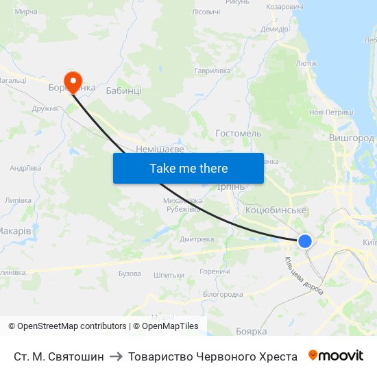 Ст. М. Святошин to Товариство Червоного Хреста map