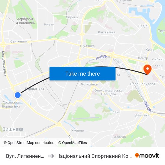 Вул. Литвиненко-Вольгемут to Національний Спортивний Комплекс «Олімпійський» map