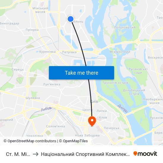 Ст. М. Мінська to Національний Спортивний Комплекс «Олімпійський» map