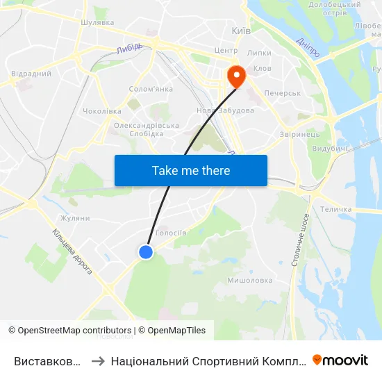 Виставковий Центр to Національний Спортивний Комплекс «Олімпійський» map