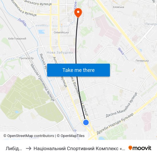 Либідська to Національний Спортивний Комплекс «Олімпійський» map