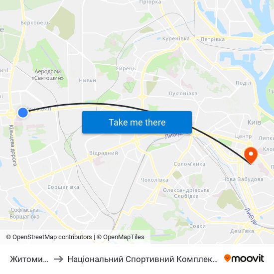 Житомирська to Національний Спортивний Комплекс «Олімпійський» map