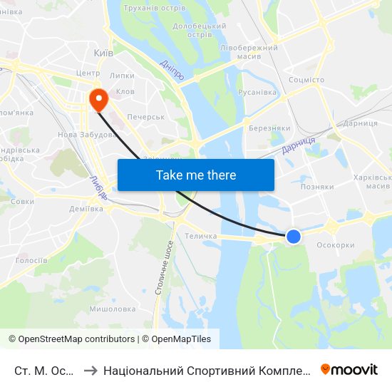 Ст. М. Осокорки to Національний Спортивний Комплекс «Олімпійський» map