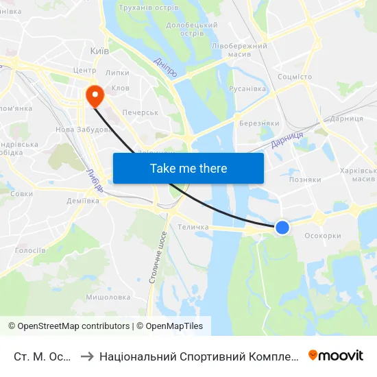 Ст. М. Осокорки to Національний Спортивний Комплекс «Олімпійський» map