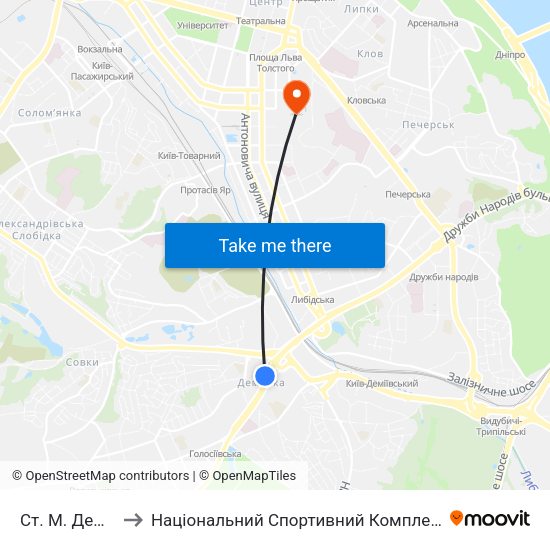 Ст. М. Деміївська to Національний Спортивний Комплекс «Олімпійський» map