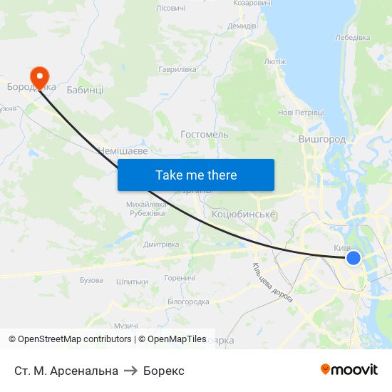 Ст. М. Арсенальна to Борекс map