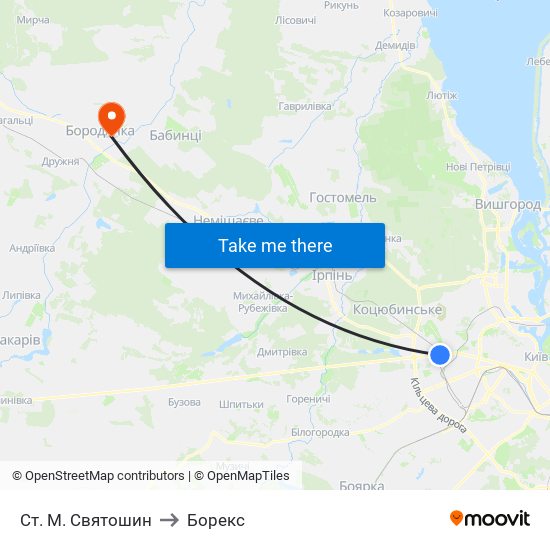 Ст. М. Святошин to Борекс map