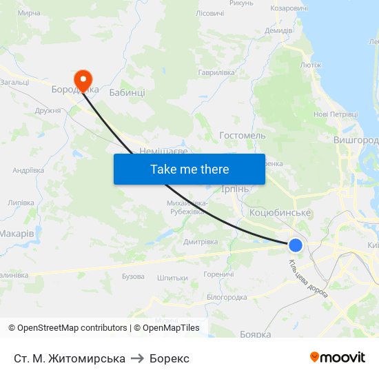 Ст. М. Житомирська to Борекс map
