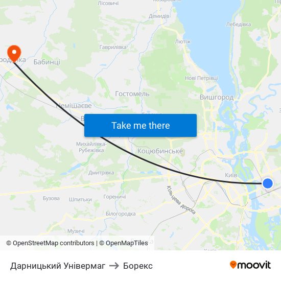 Дарницький Універмаг to Борекс map