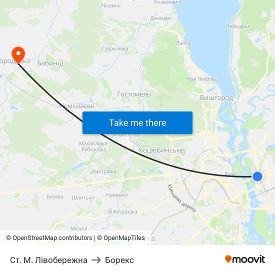 Ст. М. Лівобережна to Борекс map