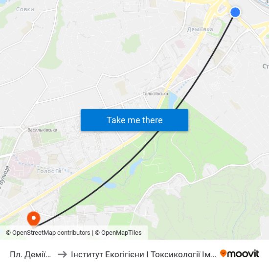 Пл. Деміївська to Інститут Екогігієни І Токсикології Ім. Л.І. Медведя map