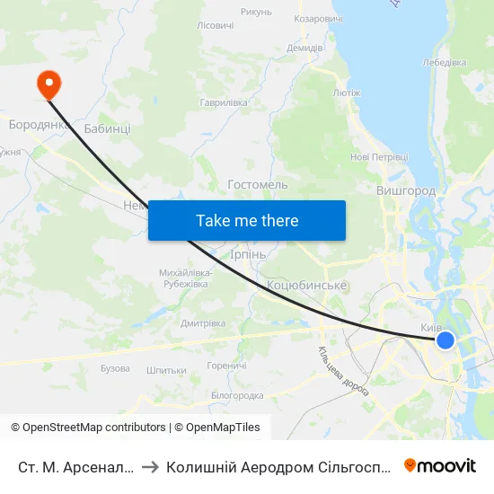 Ст. М. Арсенальна to Колишній Аеродром Сільгоспавіації map