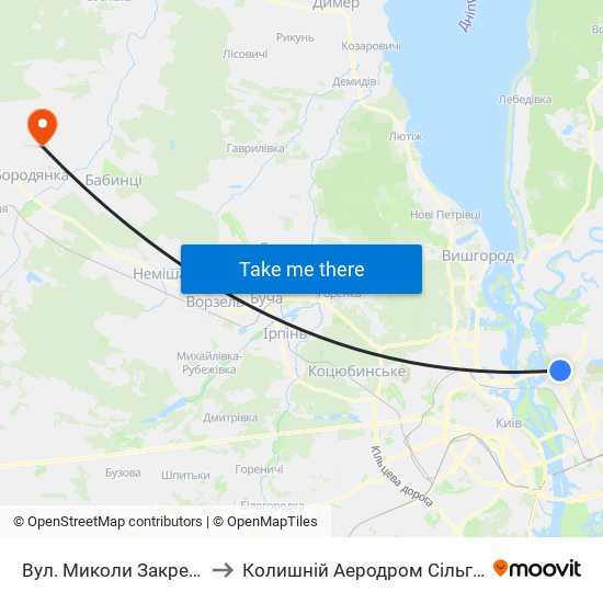 Вул. Миколи Закревського to Колишній Аеродром Сільгоспавіації map