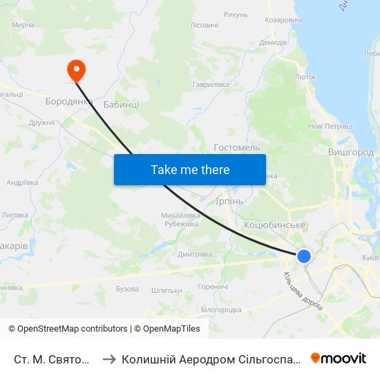 Ст. М. Святошин to Колишній Аеродром Сільгоспавіації map