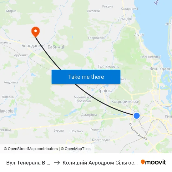 Вул. Генерала Вітрука to Колишній Аеродром Сільгоспавіації map