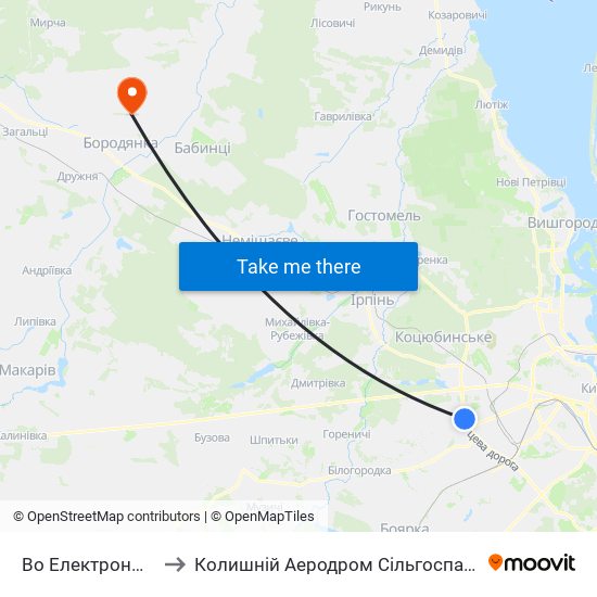 Во Електронмаш to Колишній Аеродром Сільгоспавіації map