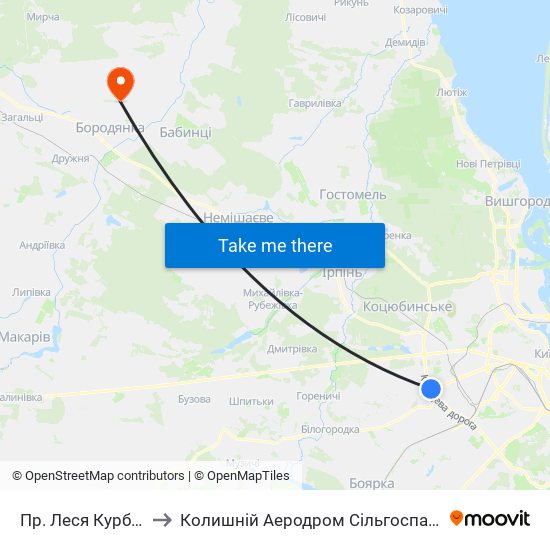 Пр. Леся Курбаса to Колишній Аеродром Сільгоспавіації map