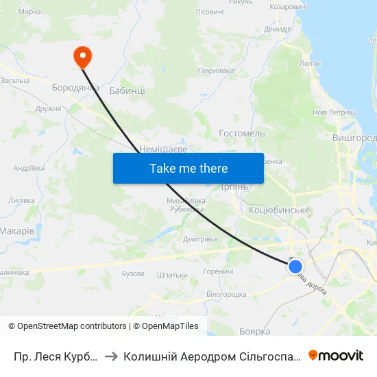 Пр. Леся Курбаса to Колишній Аеродром Сільгоспавіації map