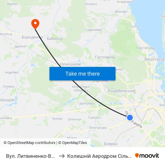 Вул. Литвиненко-Вольгемут to Колишній Аеродром Сільгоспавіації map