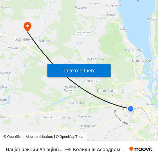 Національний Авіаційний Університет to Колишній Аеродром Сільгоспавіації map