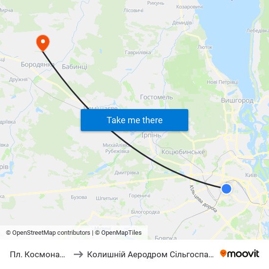 Пл. Космонавтів to Колишній Аеродром Сільгоспавіації map